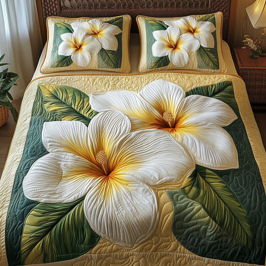 Plumeria Dreams 3-Piece Quilted Bedding Set GFTOHD5486