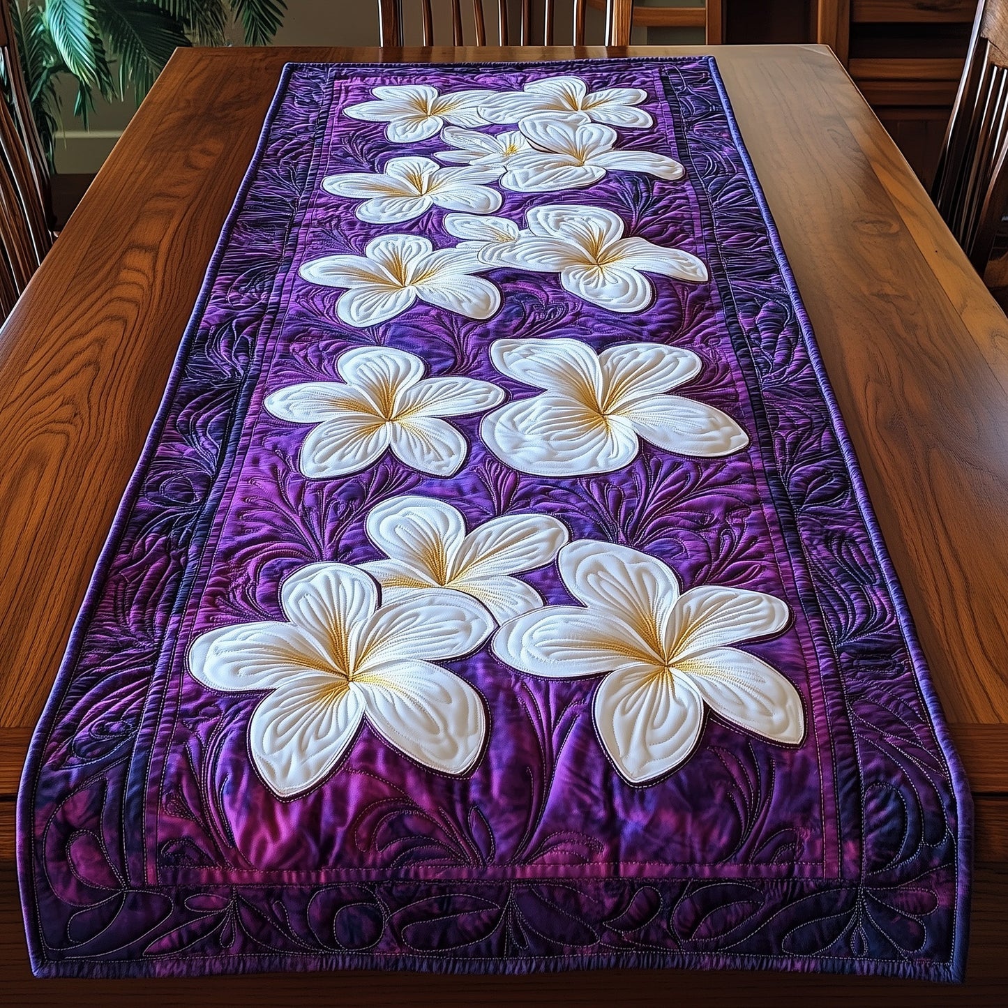 Tropical Plumeria Quilted Table Runner GFTOHD5614