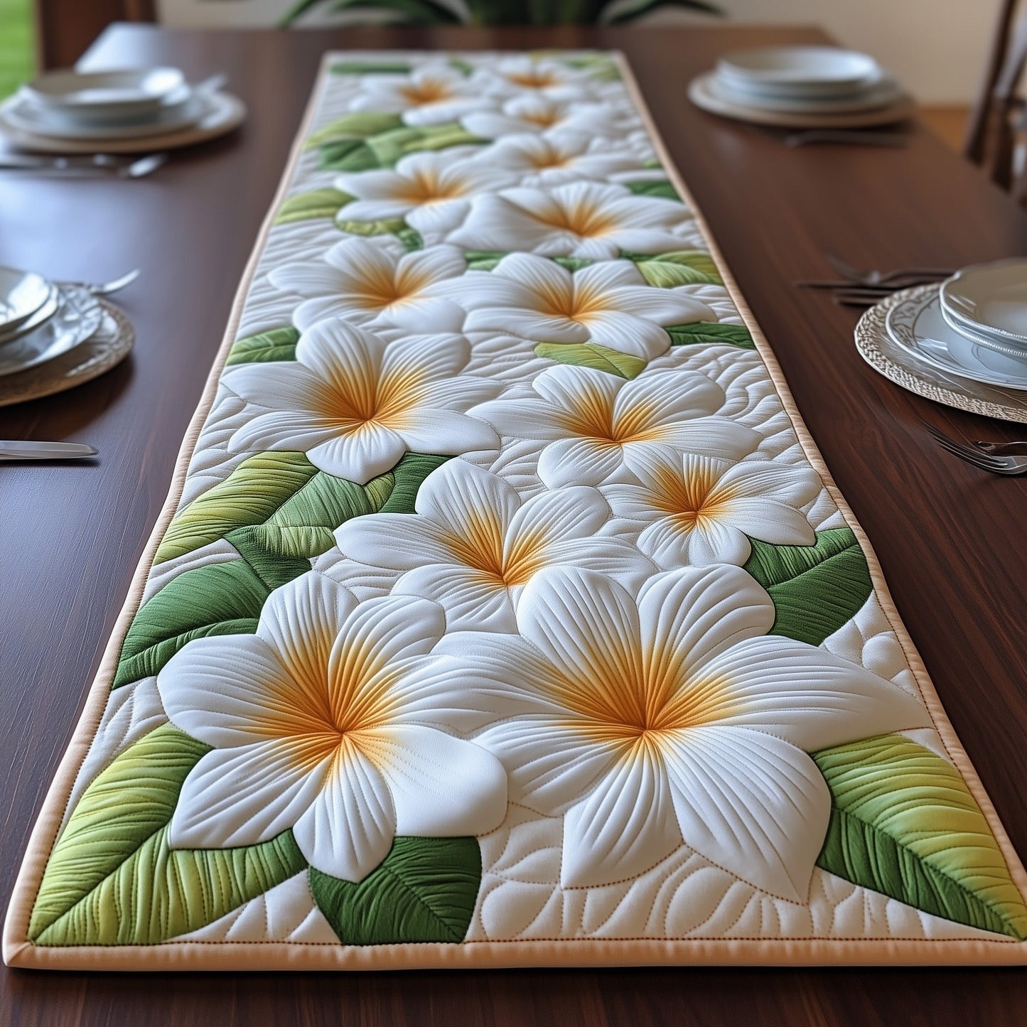 Tropical Plumeria Quilted Table Runner GFTOHD5616