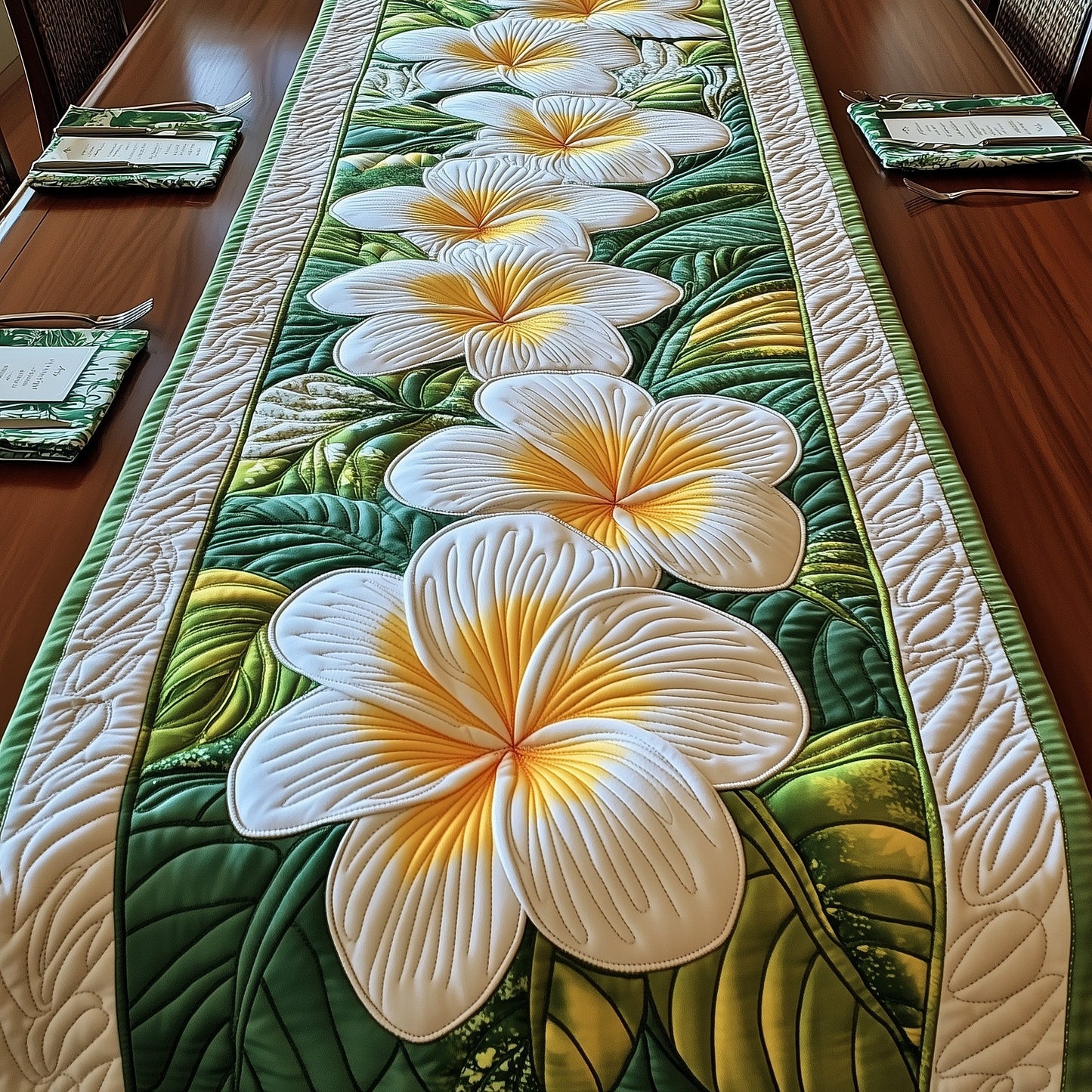 Tropical Plumeria Quilted Table Runner GFTOHD5633