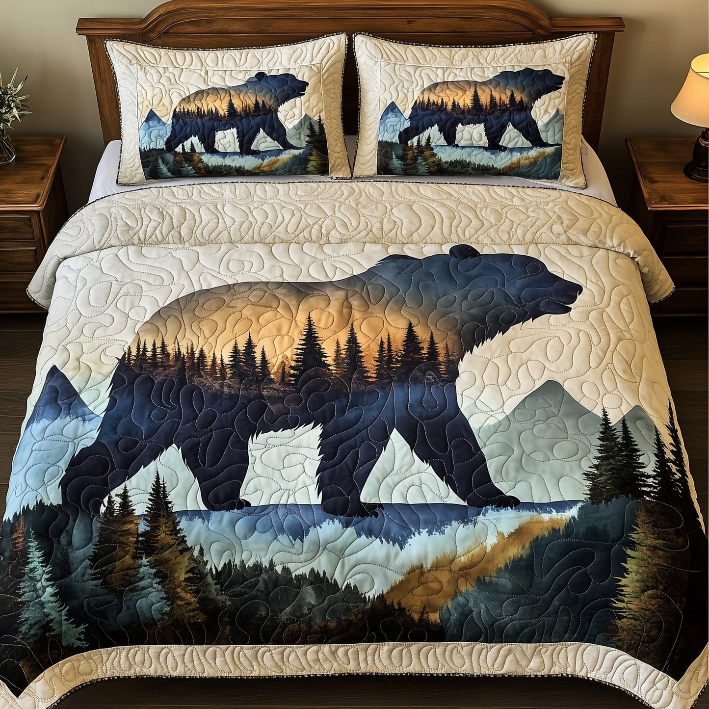 Mountain Bear 3-Piece Quilted Bedding Set GFTOHD5637