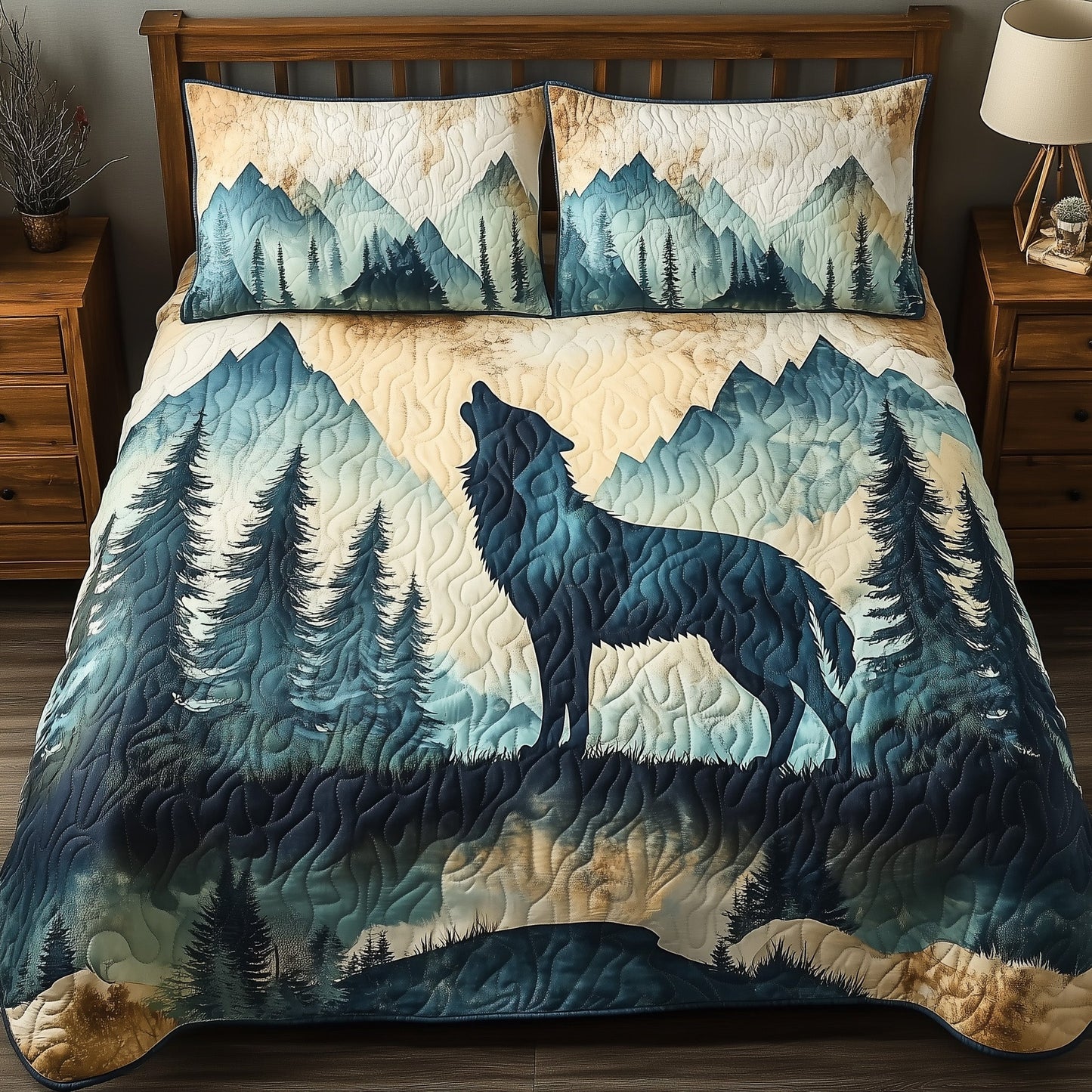 Mountain Wolf 3-Piece Quilted Bedding Set GFTOHD5661