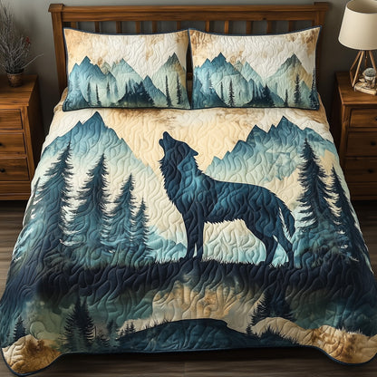 Mountain Wolf 3-Piece Quilted Bedding Set GFTOHD5661
