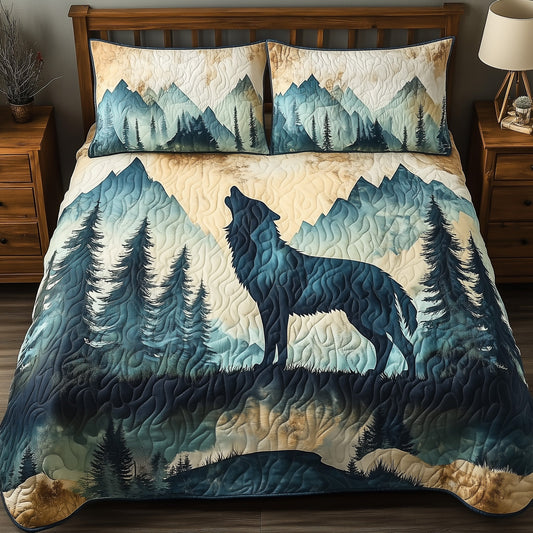 Mountain Wolf 3-Piece Quilted Bedding Set GFTOHD5661