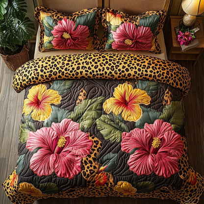 Leopard Hibiscus Heaven 3-Piece Quilted Bedding Set GFTOHD5796