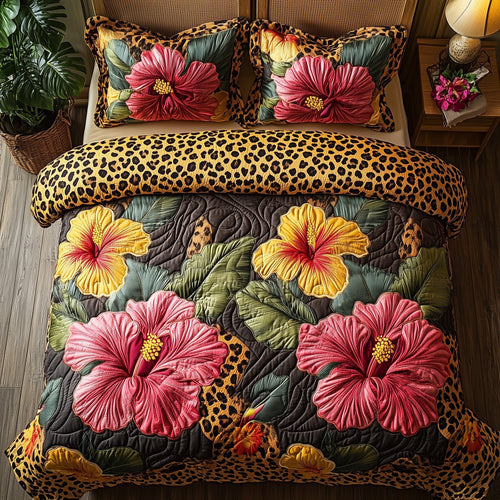 Leopard Hibiscus Heaven 3-Piece Quilted Bedding Set GFTOHD5796