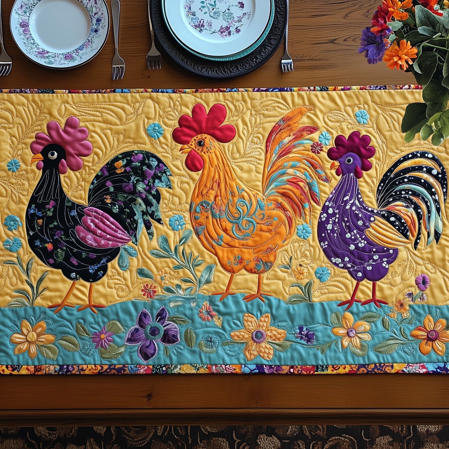 Chicken Heaven Quilted Table Runner GFTOHD6015