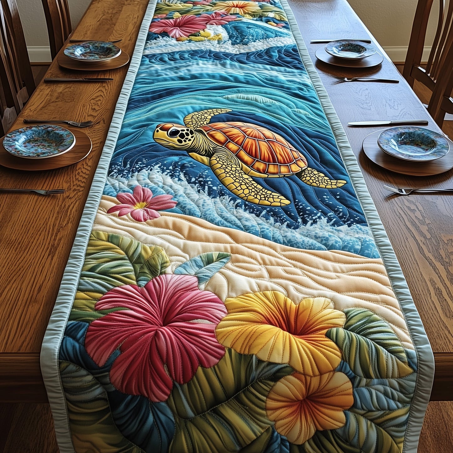 Tropical Turtle Paradise Quilted Table Runner GFTOHD6371