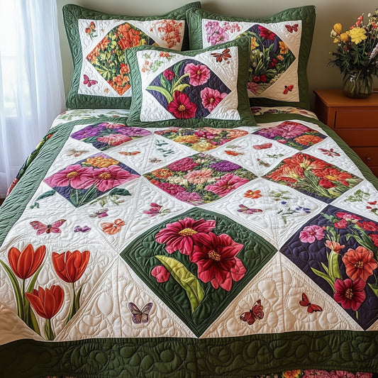 Vintage Flower Patchwork 3-Piece Quilted Bedding Set GFTOHD6496