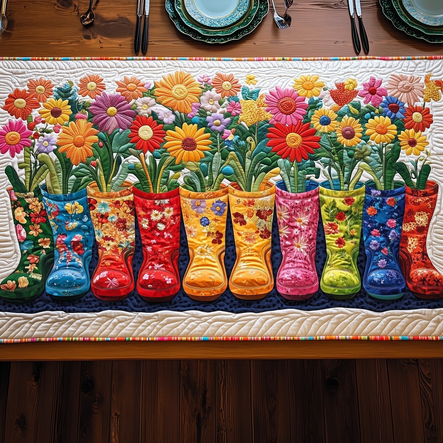 Boots of Bloom Quilted Table Runner GFTOHD6525