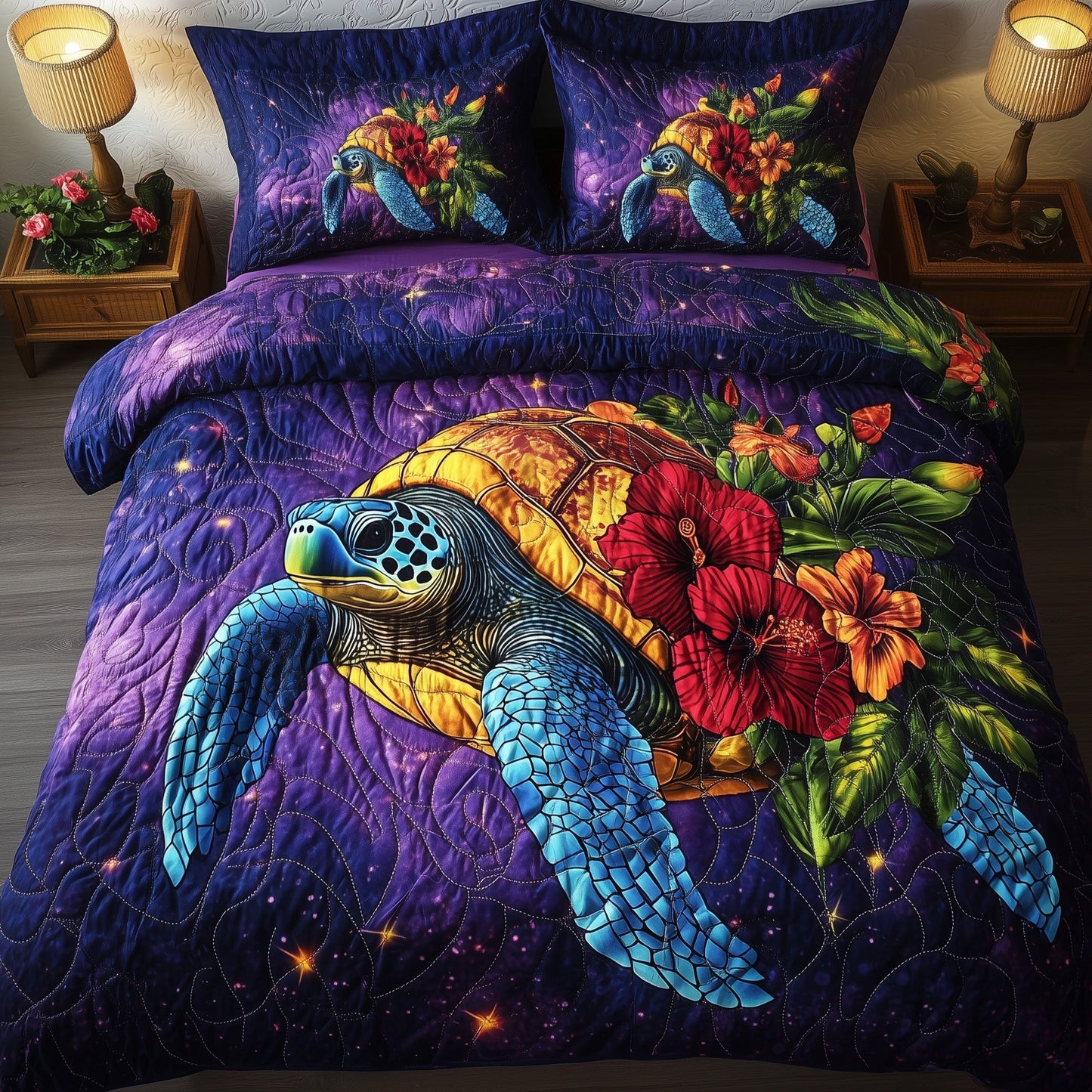 Celestial Bloom Turtle 3-Piece Quilted Bedding Set GFTOHD6585