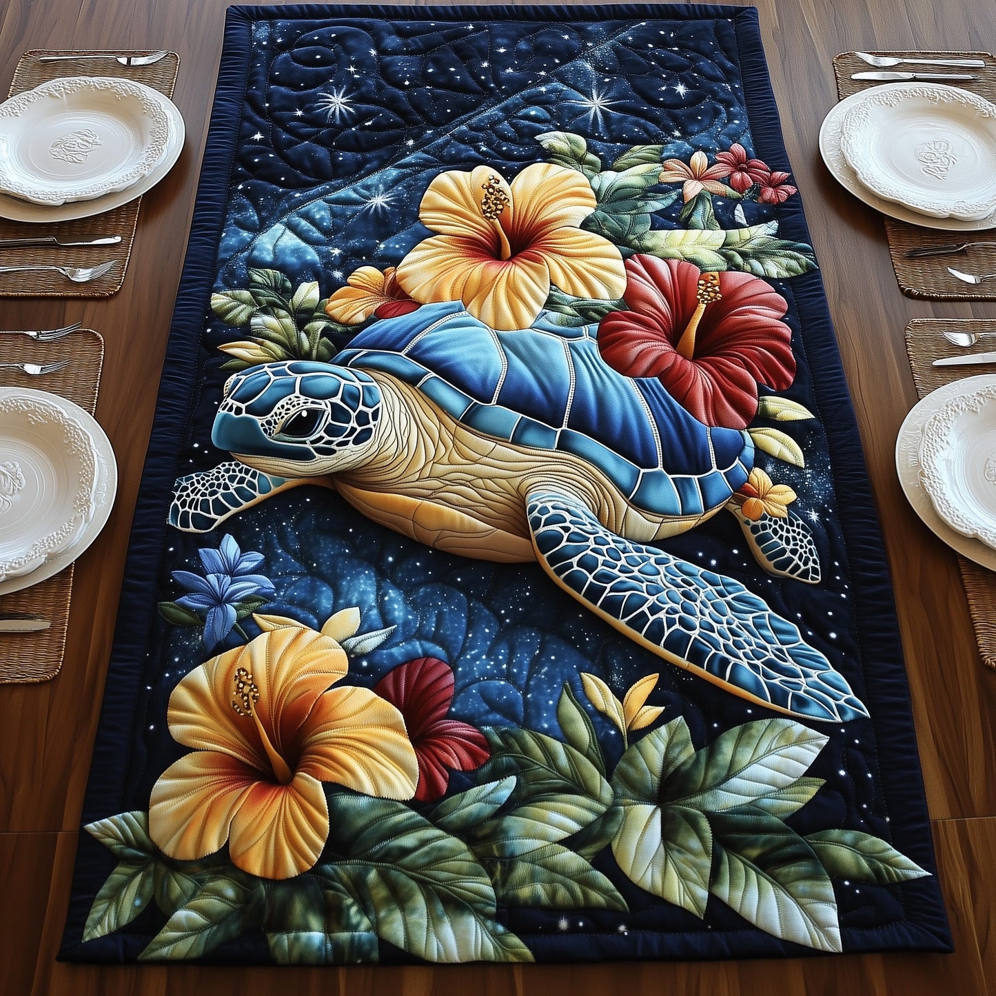 Celestial Bloom Turtle Quilted Table Runner GFTOHD6608