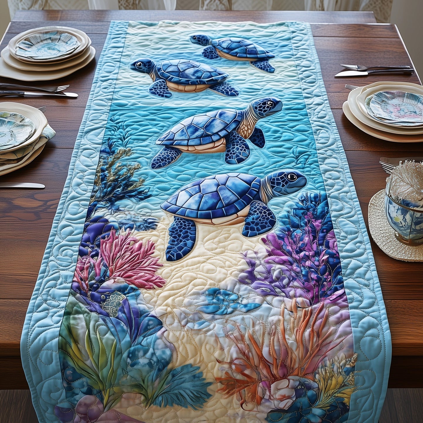 Tropical Turtle Dreams Quilted Table Runner GFTOHD6613