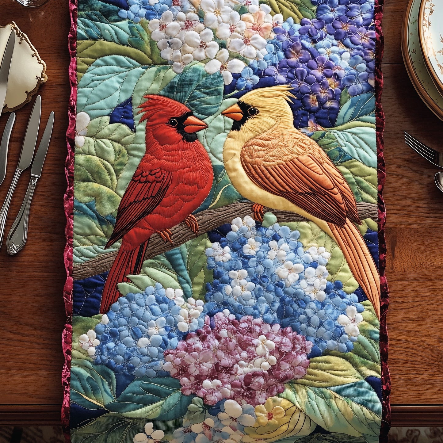 Cardinals in Bloom Quilted Table Runner GFTOHD6668