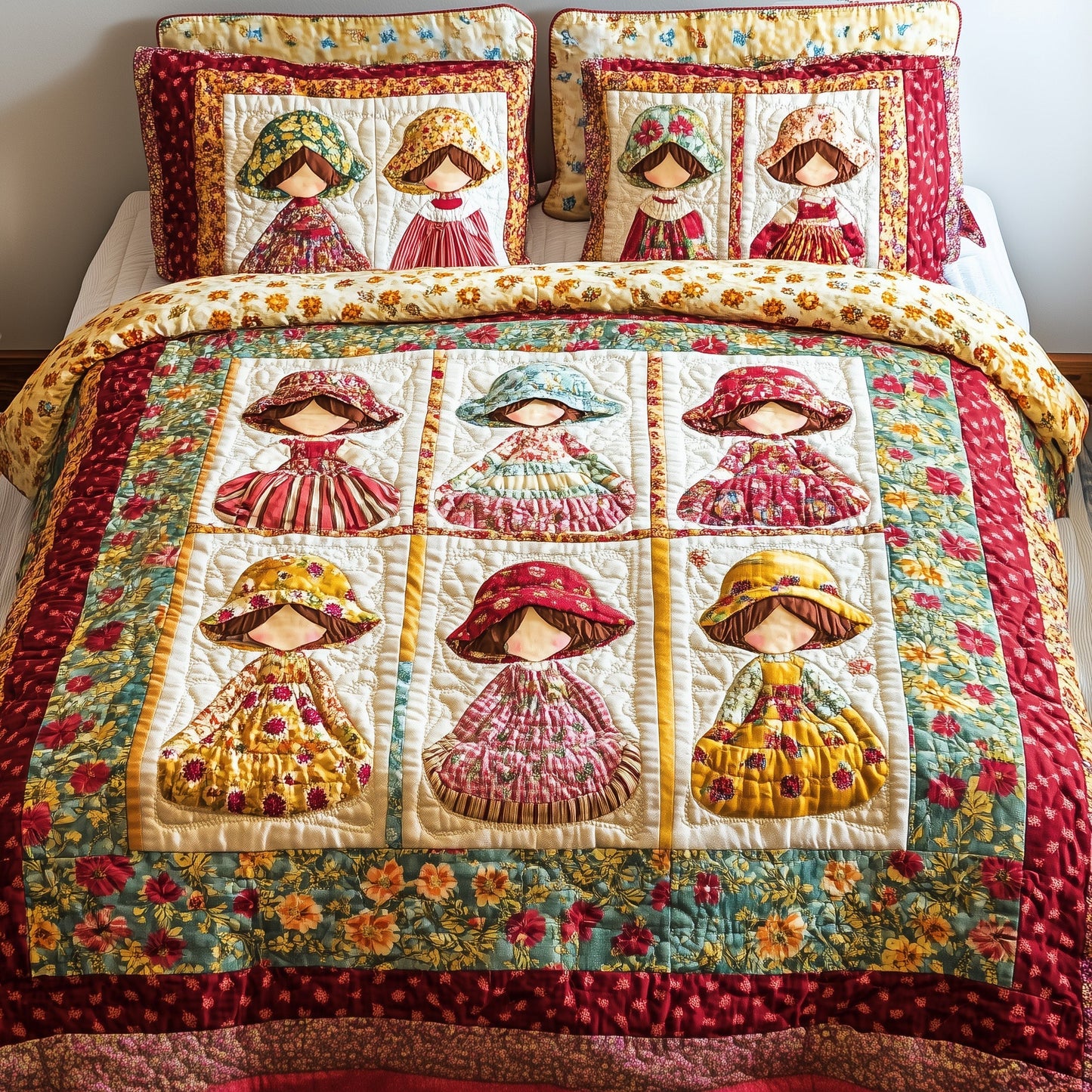 Vintage Sunbonnet Sue 3-Piece Quilted Bedding Set GFTOHD6674