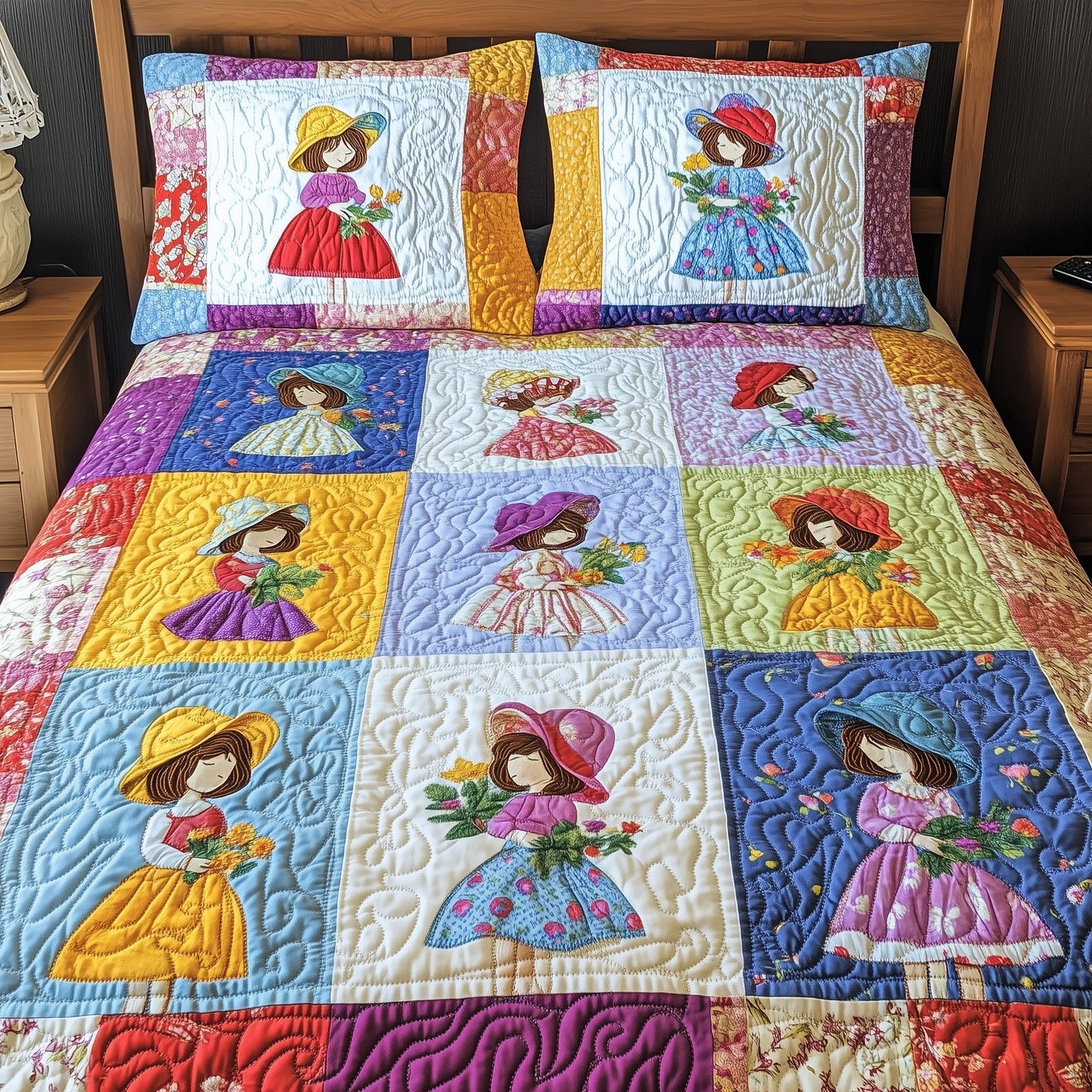 Sunbonnet Sue Patchwork 3-Piece Quilted Bedding Set GFTOHD6677