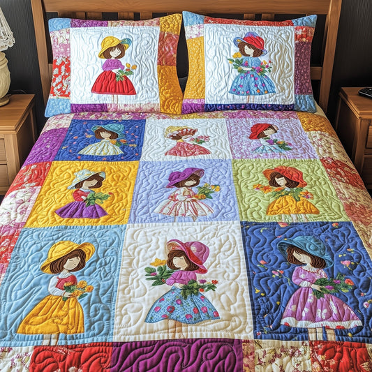 Sunbonnet Sue Patchwork 3-Piece Quilted Bedding Set GFTOHD6677