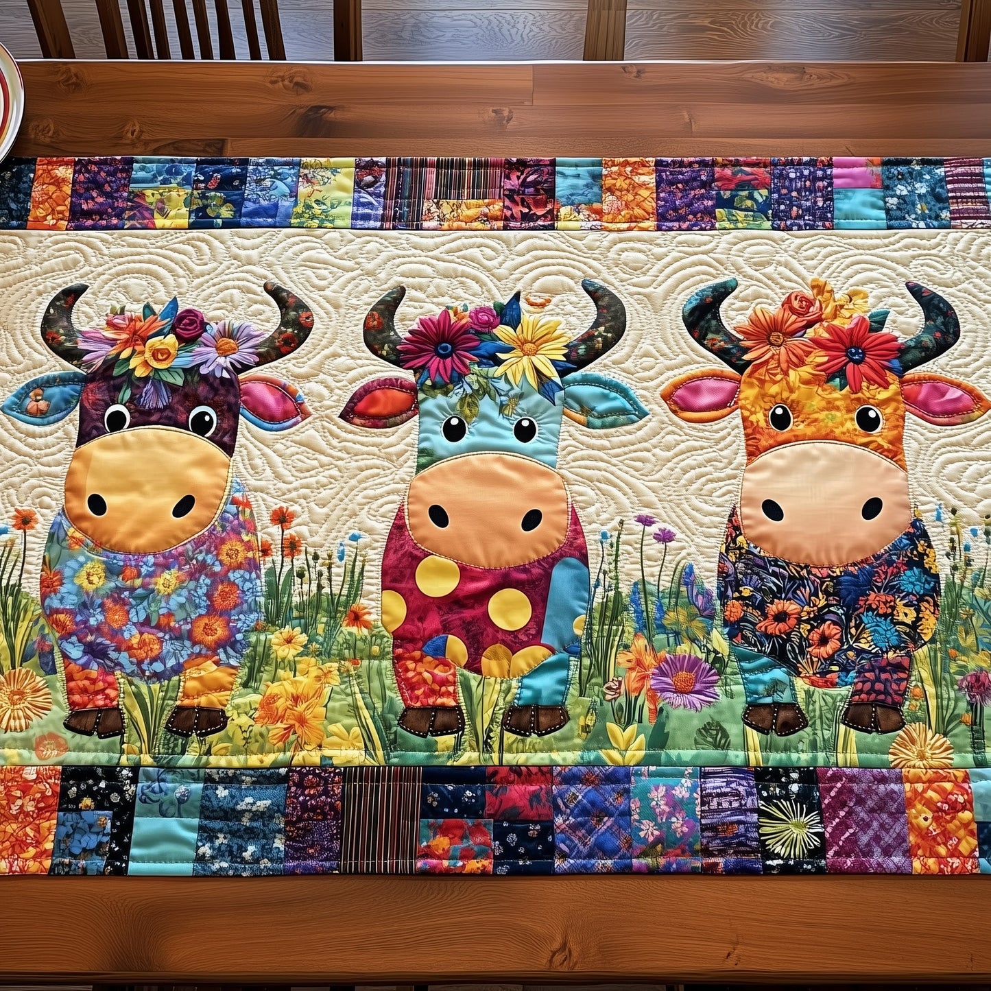 Floral Moo Parade Quilted Table Runner GFTOHD6725
