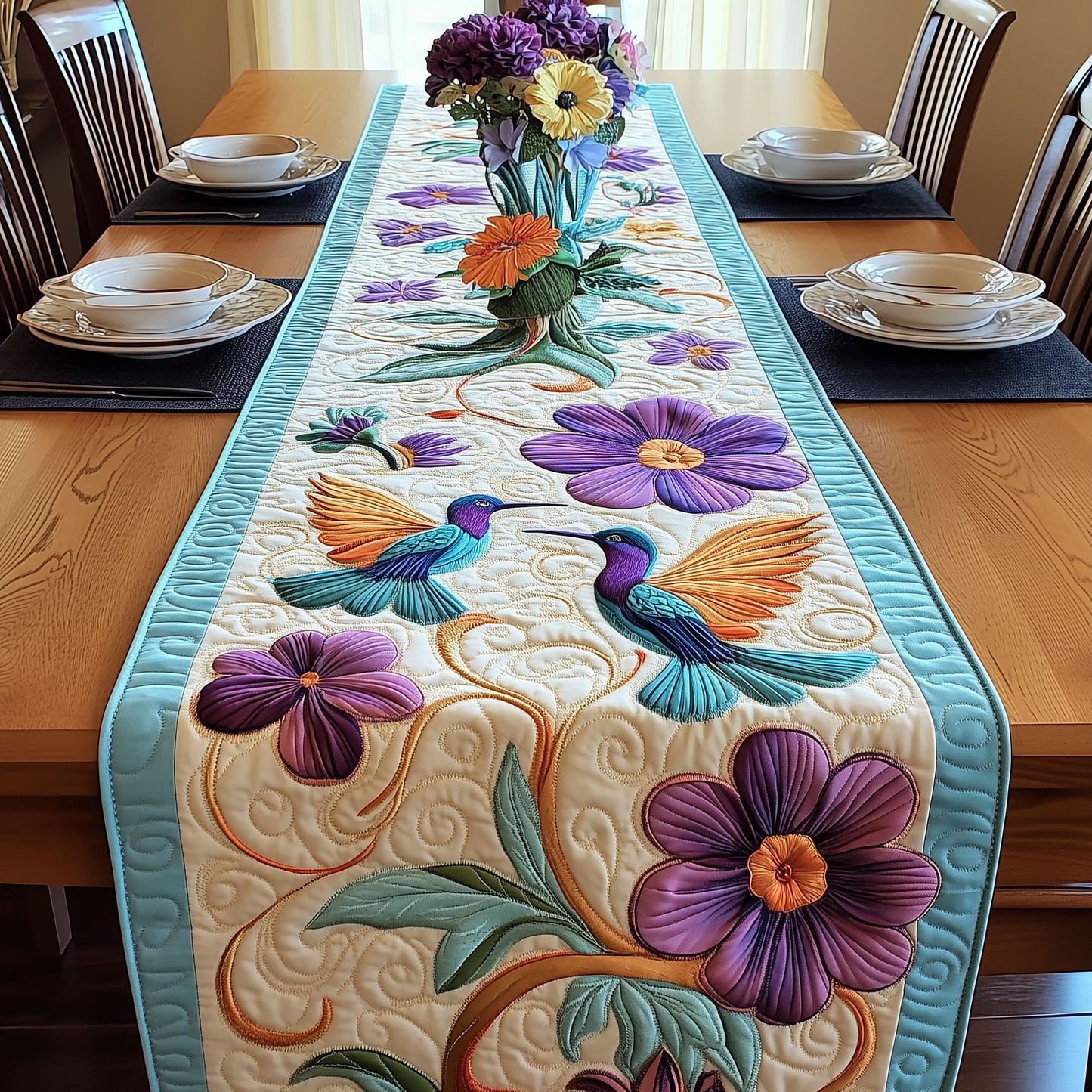 Elegant Hummingbird Quilted Table Runner GFTOHD673