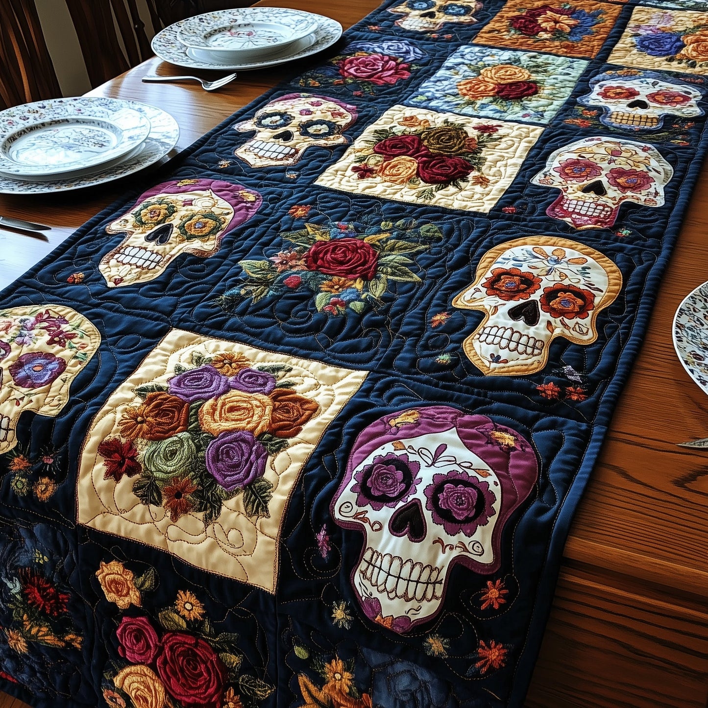 Skull Patchwork Quilted Table Runner GFTOHD7038
