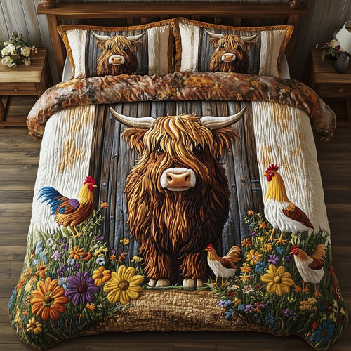 Highland Cow 3-Piece Quilted Bedding Set GFTOHD7178