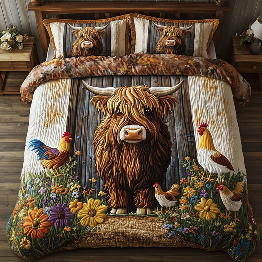 Highland Cow 3-Piece Quilted Bedding Set GFTOHD7178