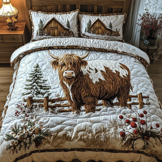 Highland Cow 3-Piece Quilted Bedding Set GFTOHD7185