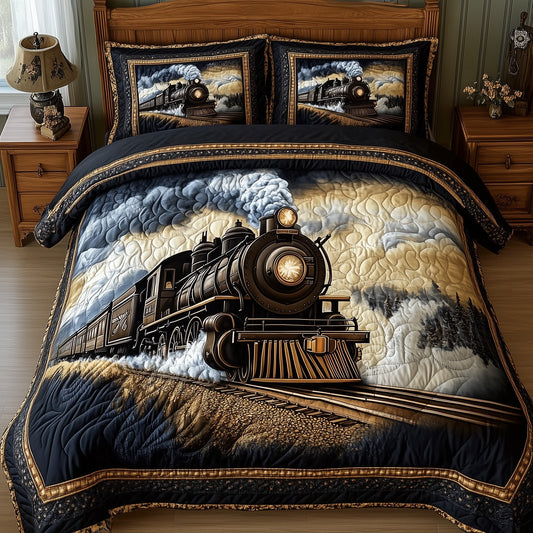 Rustic train 3-Piece Quilted Bedding Set GFTOHD7313