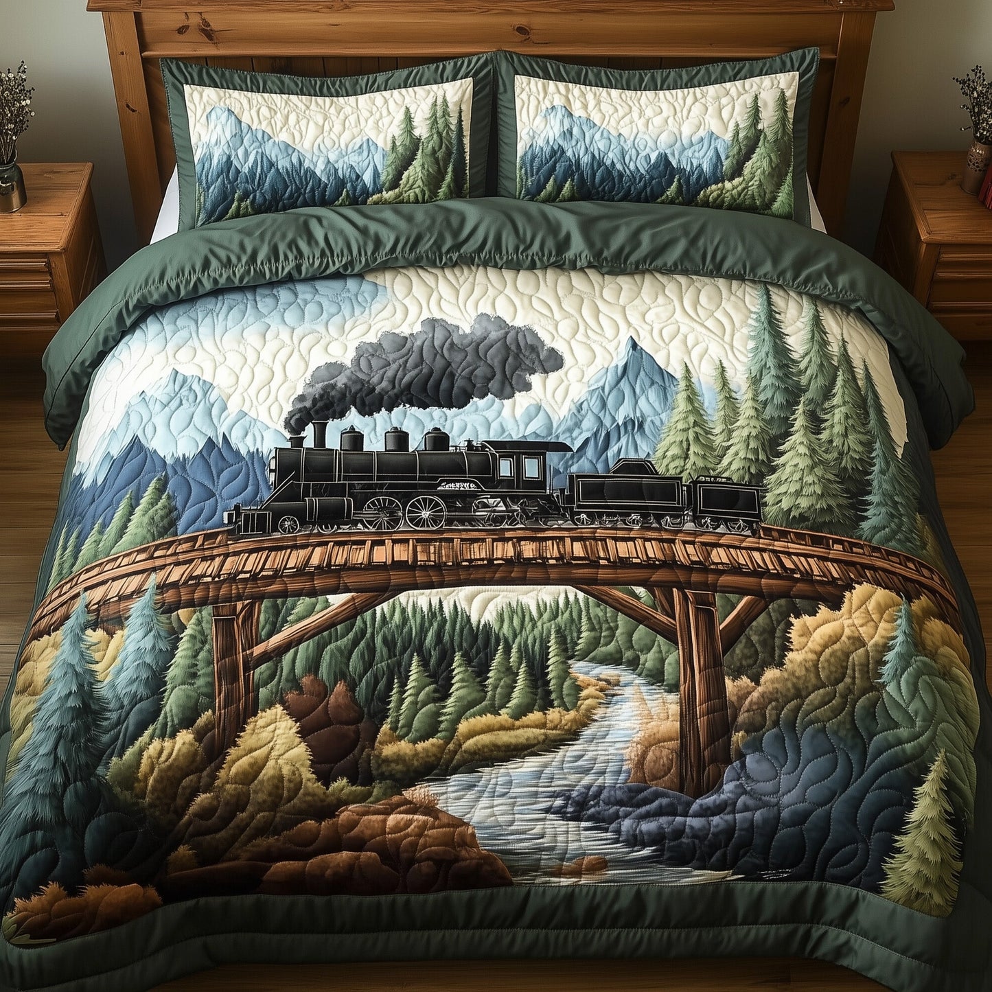 Train Forest Trails 3-Piece Quilted Bedding Set GFTOHD7326