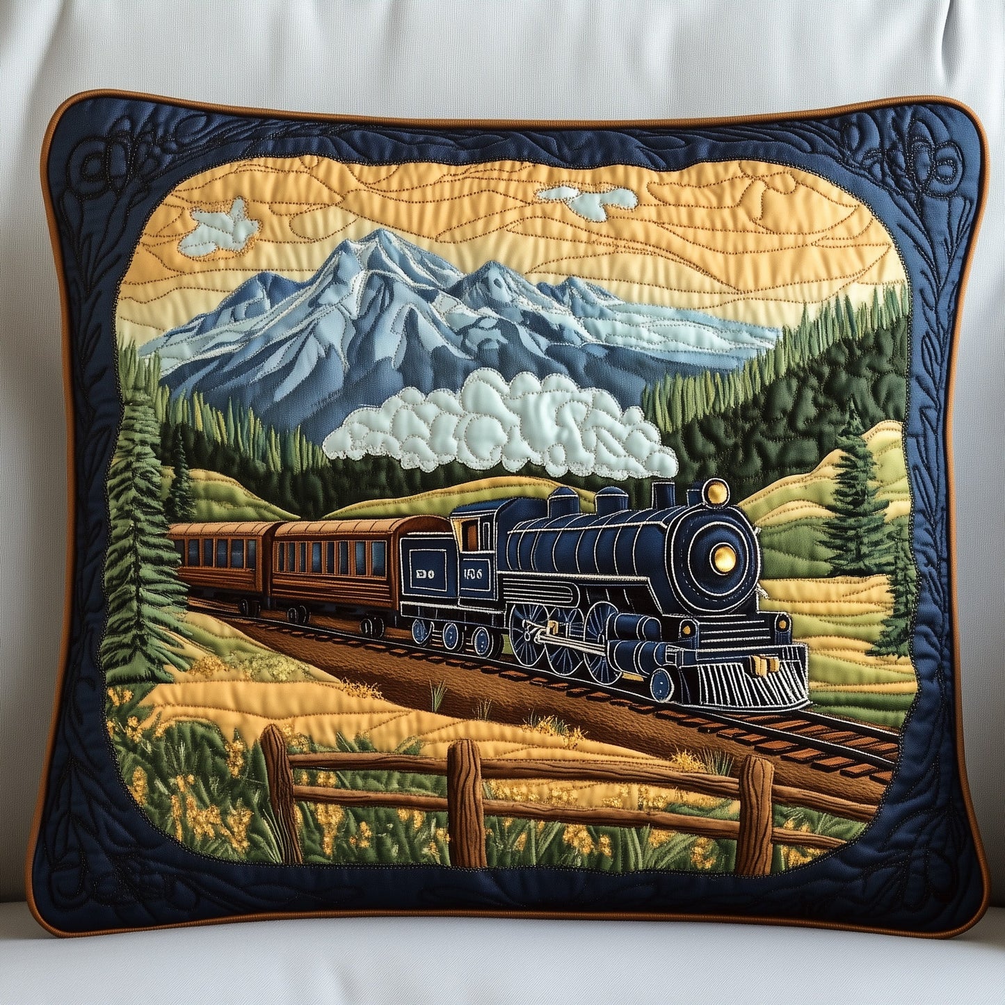 Rustic Train Quilted Pillow Case GFTOHD7448