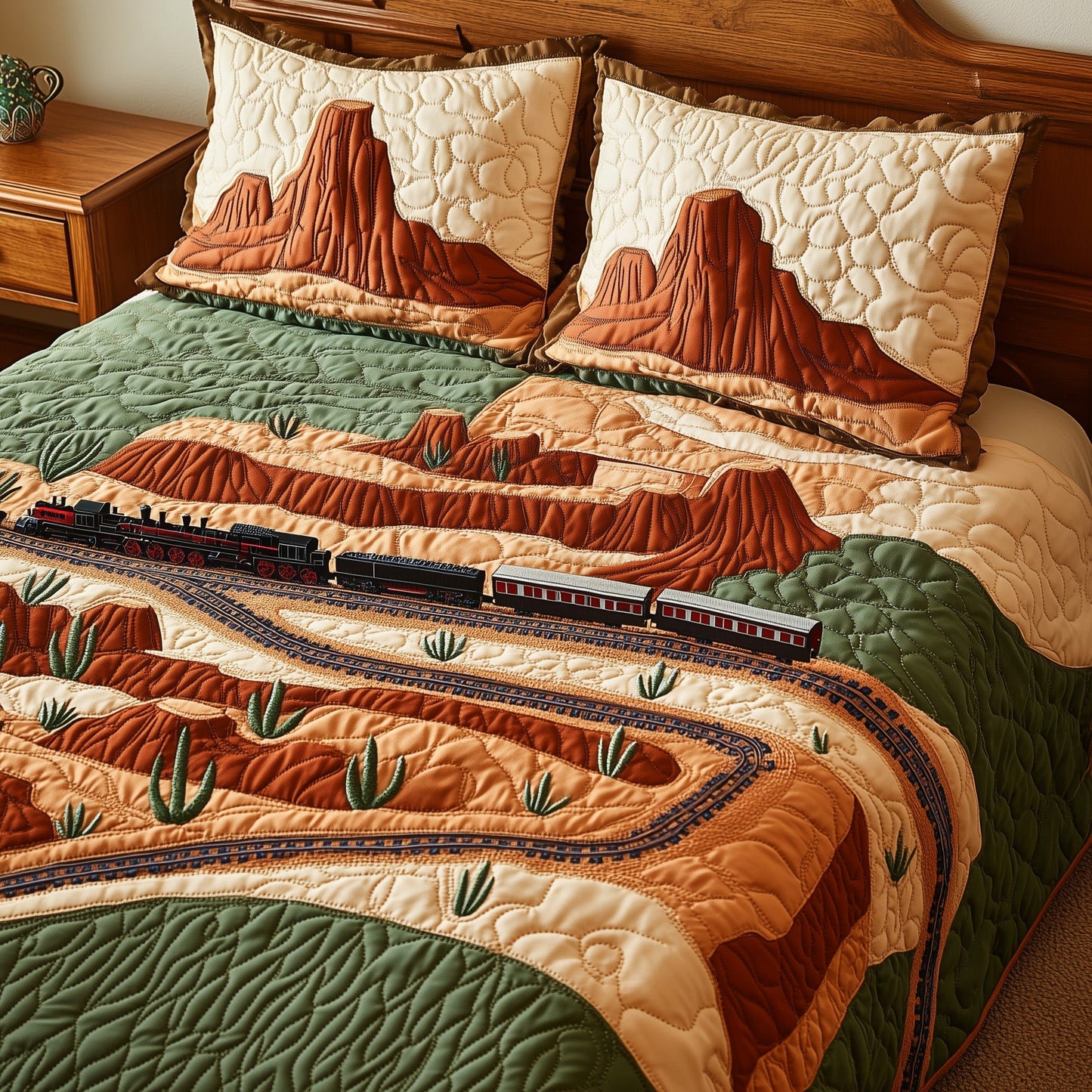 Western Train Trail 3-Piece Quilted Bedding Set GFTOHD7679