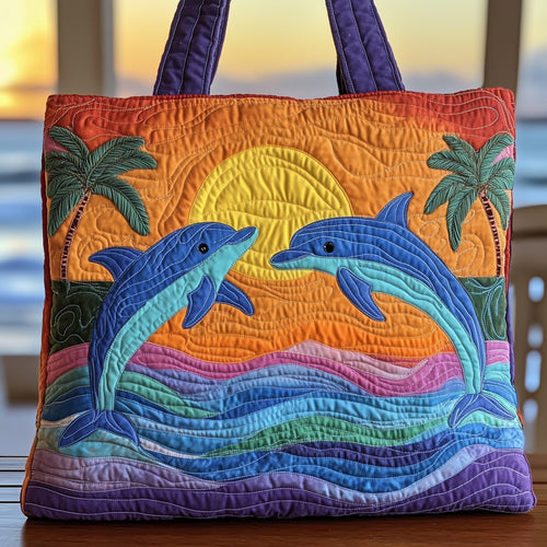 Tropical Dolphin Embrace Quilted Tote Bag GFTOHD7999