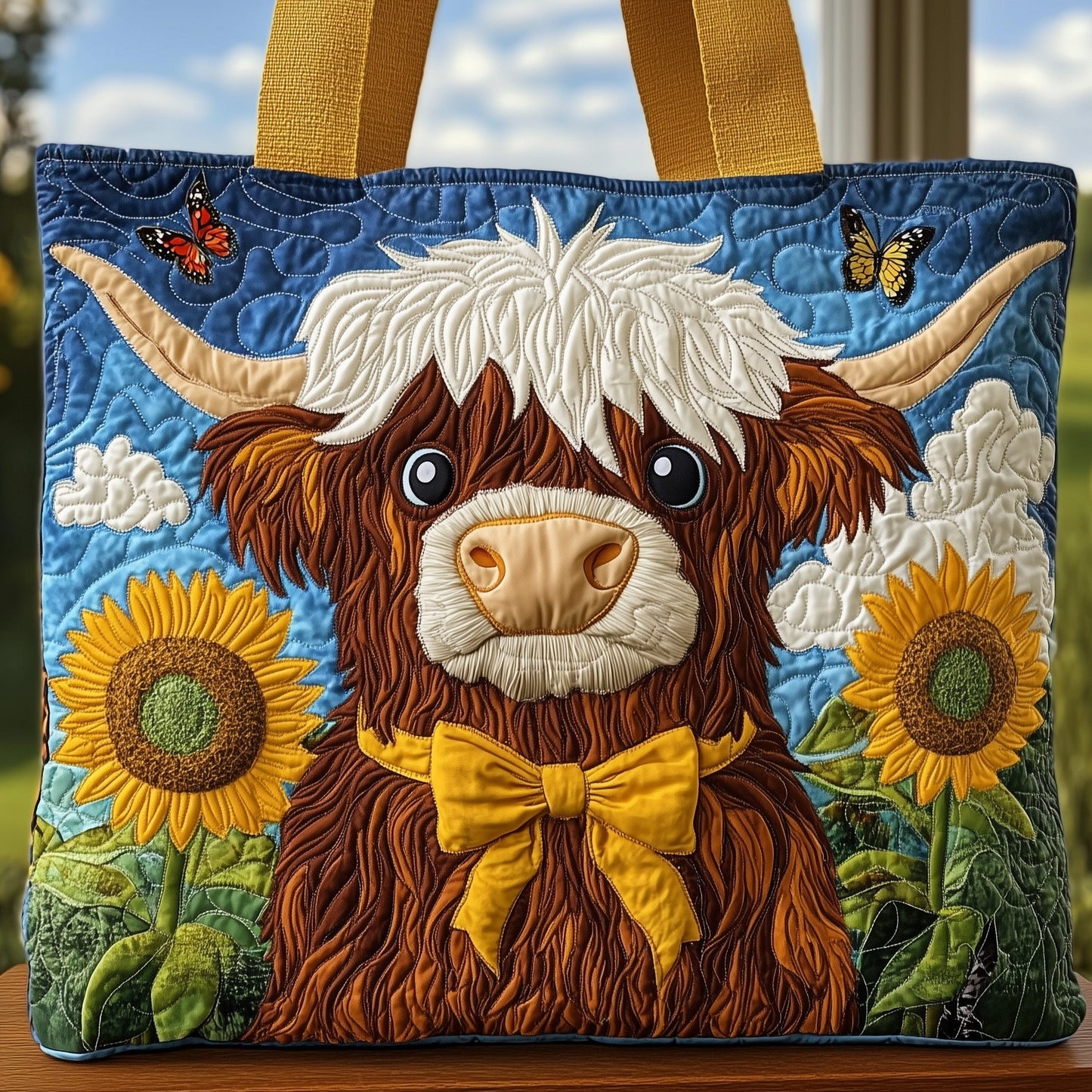Sunflower Highland Cow Quilted Tote Bag GFTOHD8128