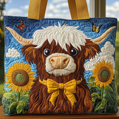 Sunflower Highland Cow Quilted Tote Bag GFTOHD8128