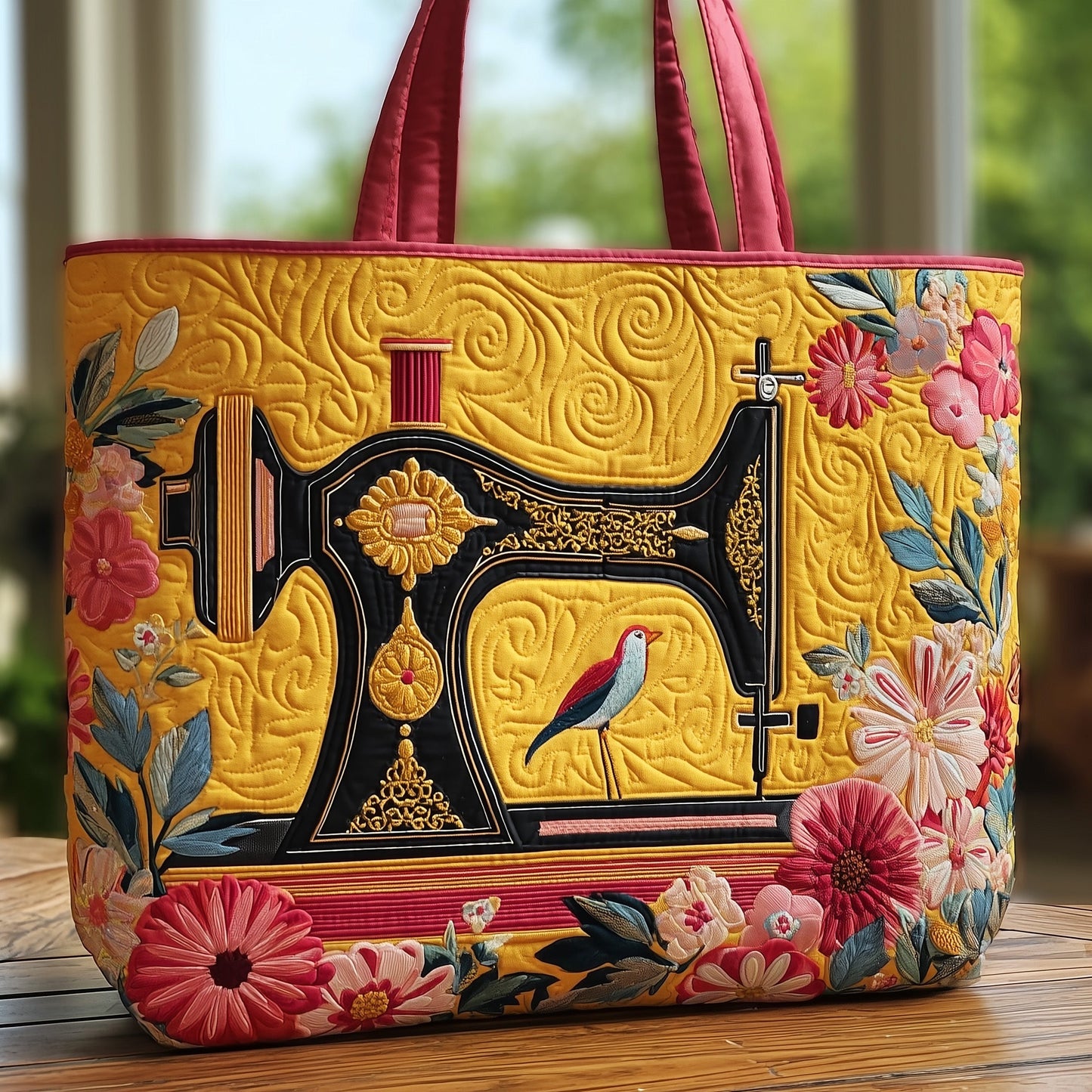 Artistic Sewing Machine Quilted Tote Bag GFTOHD8312