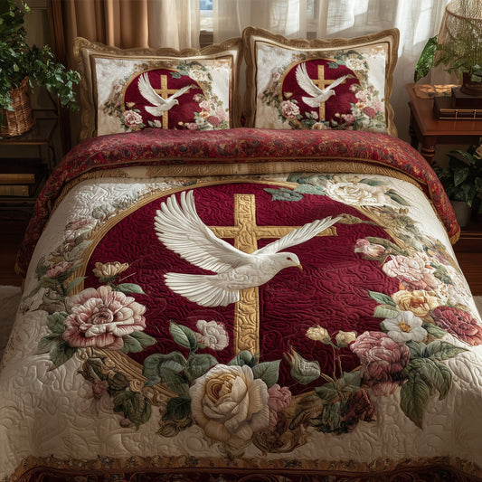 Peaceful Cross 3-Piece Quilted Bedding Set GFTOHD8511