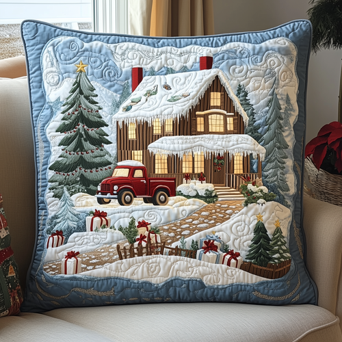 Peaceful Snow Cabin Quilted Pillow Case GFTOHD910