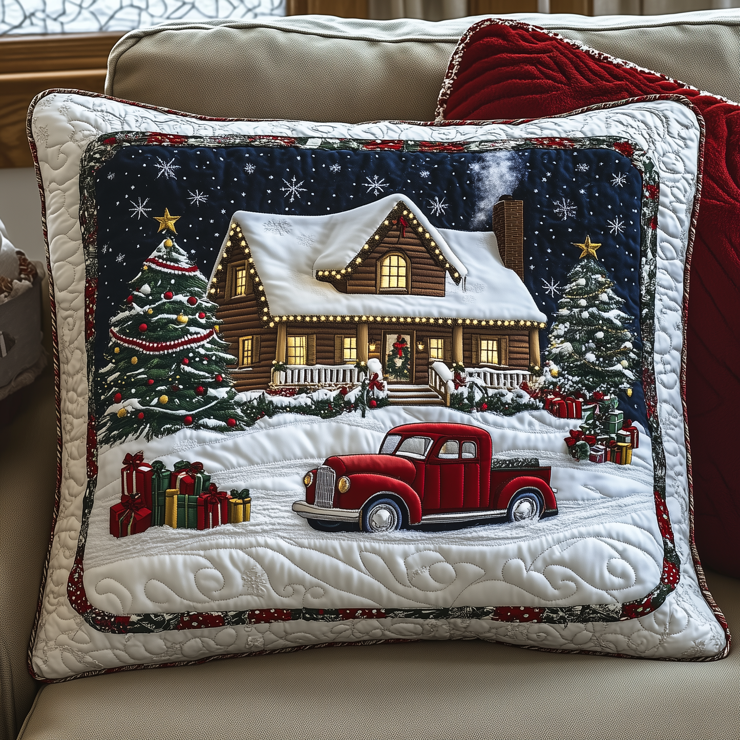 Peaceful Snow Cabin Quilted Pillow Case GFTOHD919