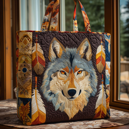 Native Wolf Quilted Tote Bag GFTOHD9386