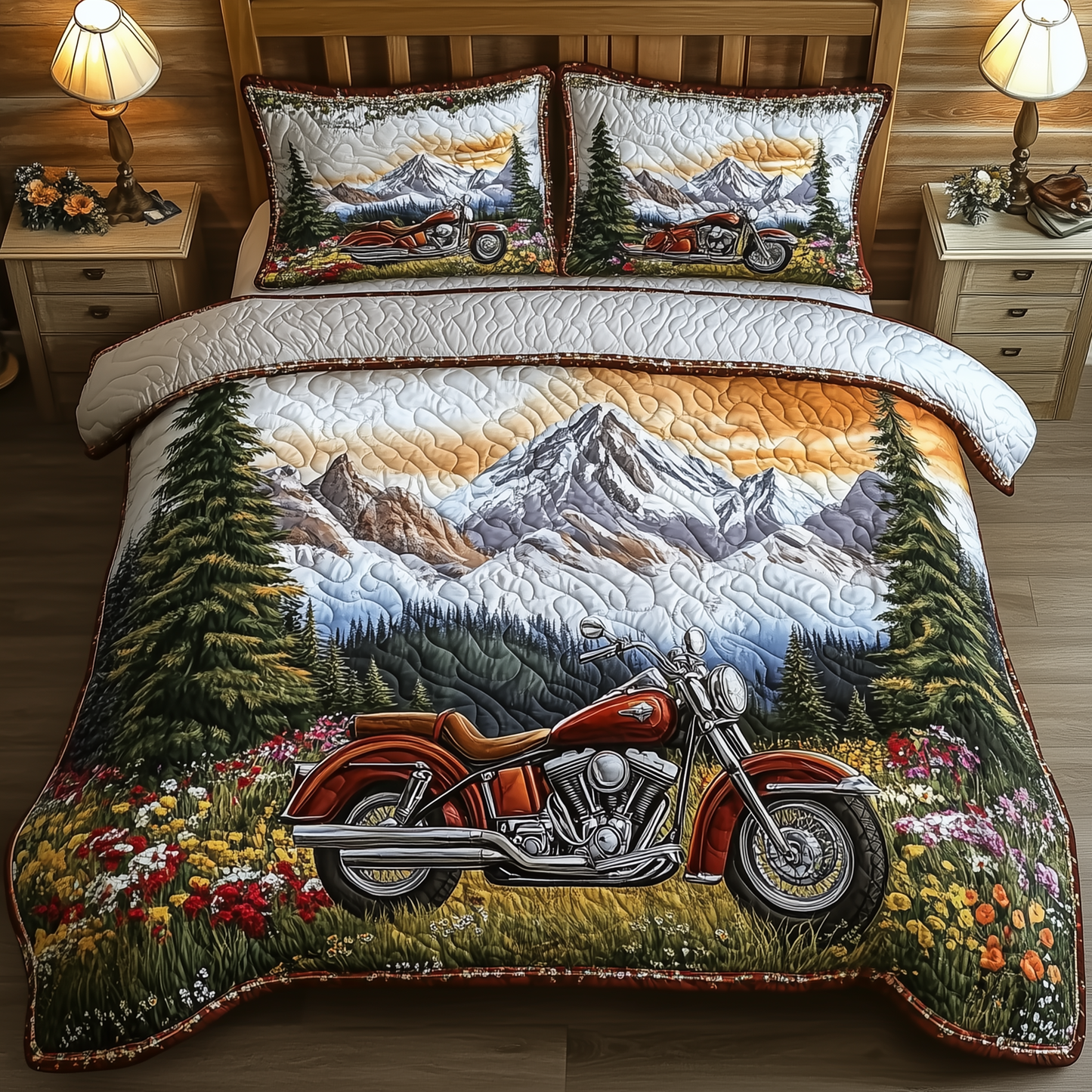 Mountain Trail Motorcycle 3-Piece Quilted Bedding Set GFTOHD960