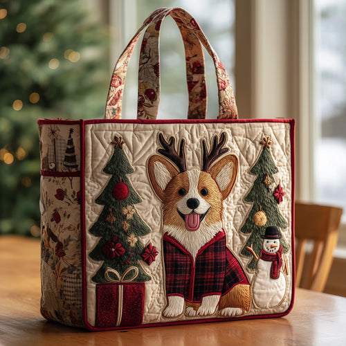 Holiday Corgi Quilted Tote Bag GFTOHD9739