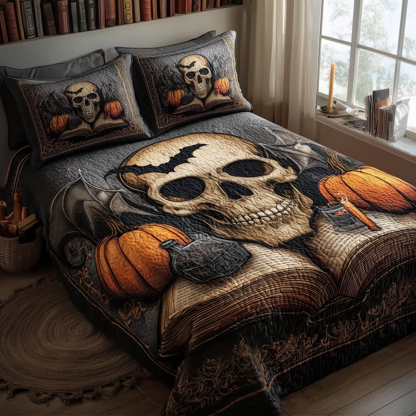 Halloween Skullcap 3-Piece Quilted Bedding Set GFTOHD9926