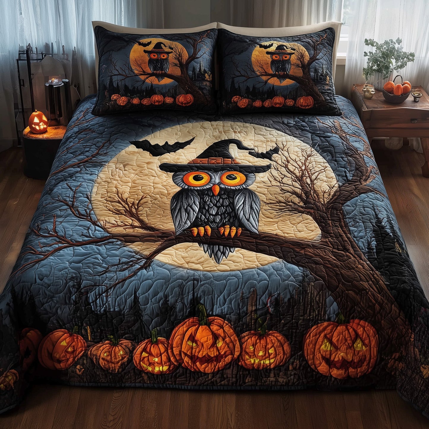 Halloween Owl 3-Piece Quilted Bedding Set GFTOHD9966