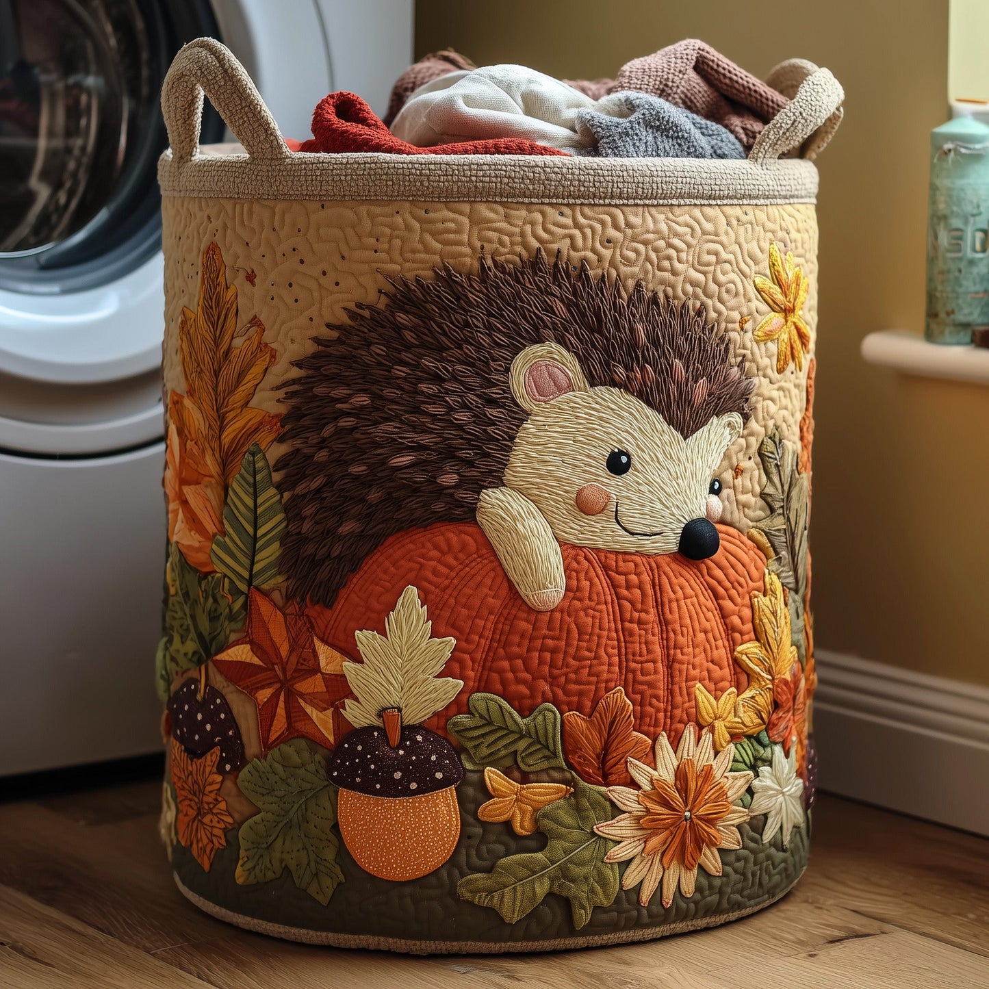 Autumn Hedgehog Quilted Laundry Basket GFTOHD9984