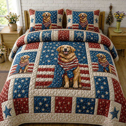 American Golden Retriever 3-Piece Quilted Bedding Set GFTOHNL02