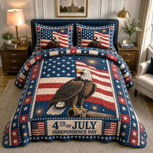 Bald Eagle 4th of July 3-Piece Quilted Bedding Set GFTOHNL03