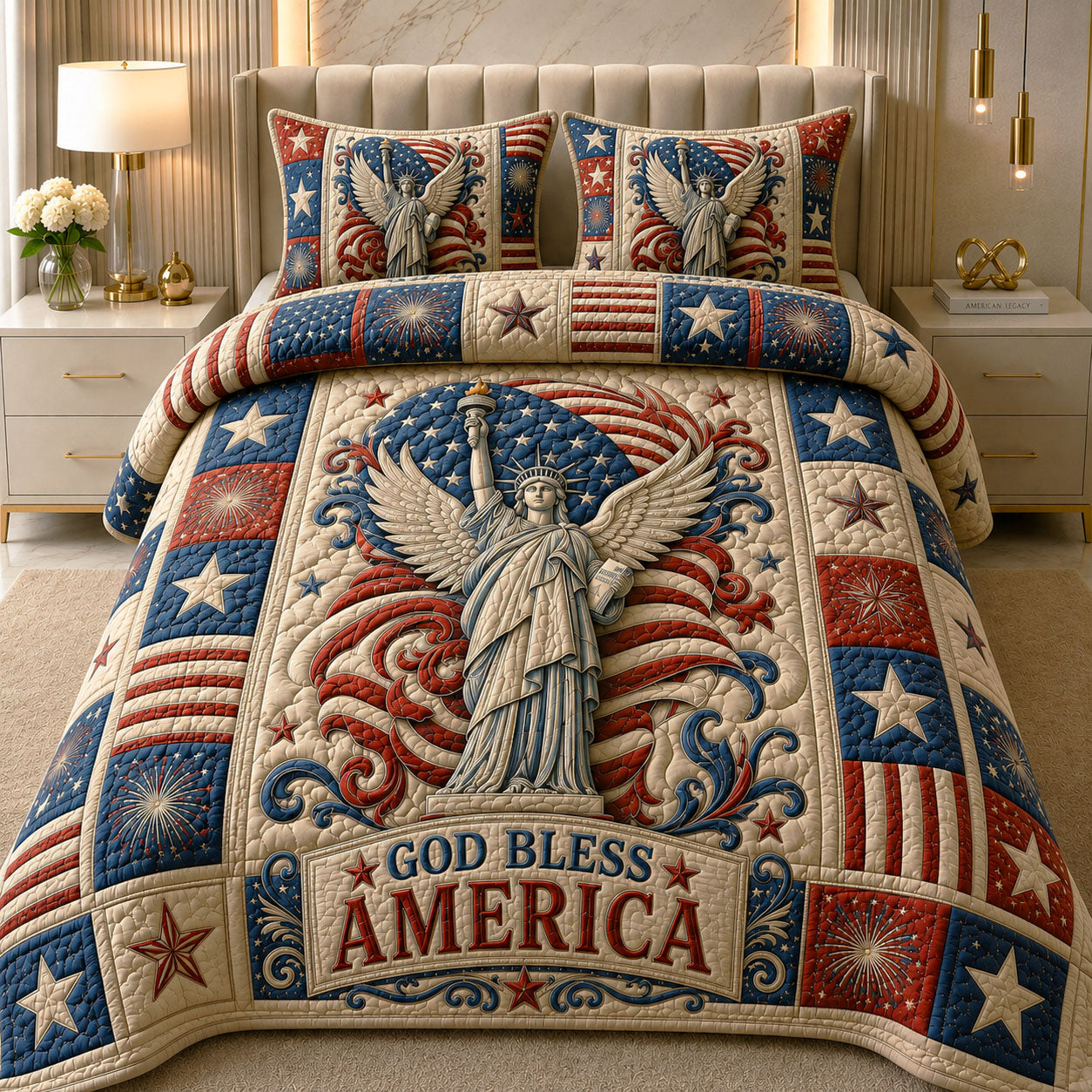 Statue of Liberty 3-Piece Quilted Bedding Set GFTOHNL07