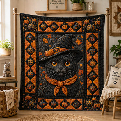 Witch Hat Black Cat Pumpkin Patch Quilted Blanket GFTOHNL1007