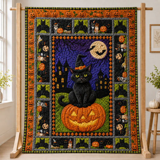 Moonlit Halloween Black Cat Quilted Blanket GFTOHNL1008
