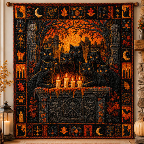 Midnight Coven Black Cats Halloween Quilted Blanket GFTOHNL1012